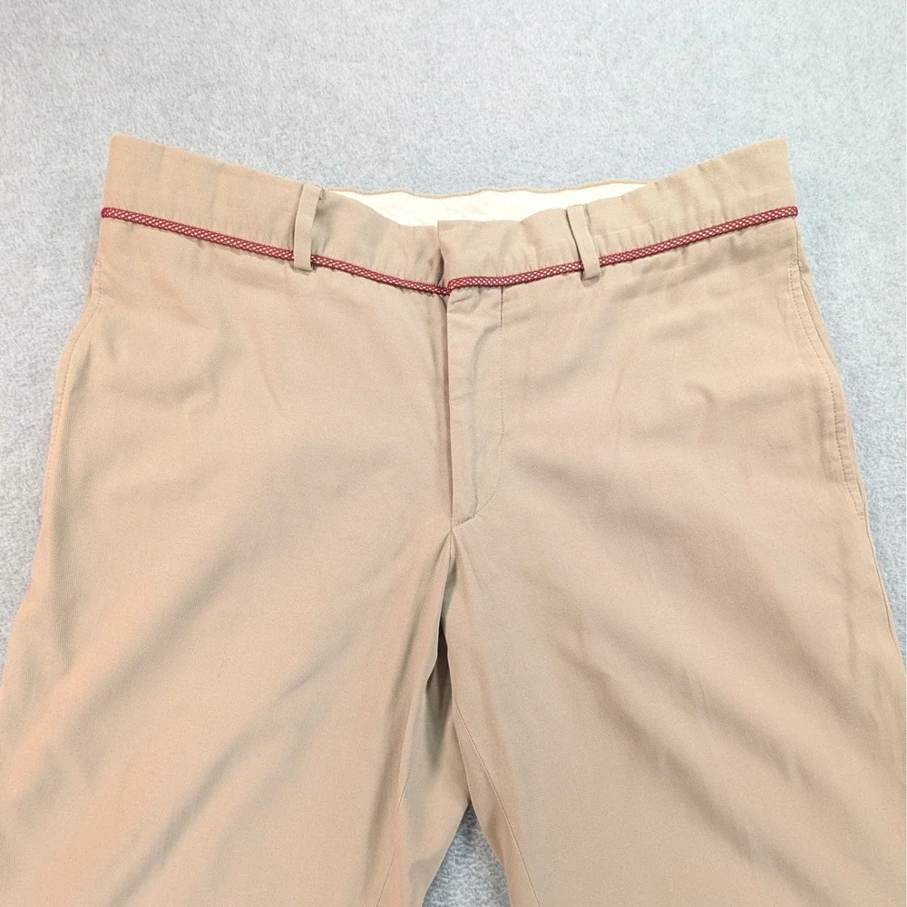 Hermes Mens Tan Chino Trousers Rope Detail Flat Front Pant Made in Italy 33x30.5